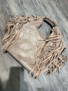 Taupe fringe tote